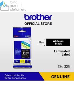 Contoh atk Brother TZE-325 White on Black 9mm P-touch Tape dan gambarnya