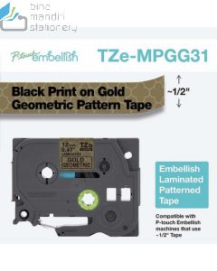 e-catalogue image atk Brother TZE-MPGG31 Black on Gold Geomteric Pattern 12mm P-touch Tape