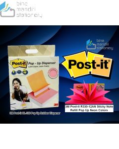 3M Post-it Lengkap murah barang Perlengkapan Kantor 3M Post-it OL-330 Pop Up Rubber Dispenser & R330-12AN Sticky Note Refill Pop Up Neon Colors di toko alat tulis grosir Bina Mandiri stationery